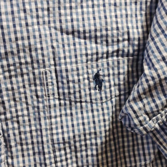 Ralph Lauren Seersucker Blue Casual Button Down Shirt - Picture 2 of 4